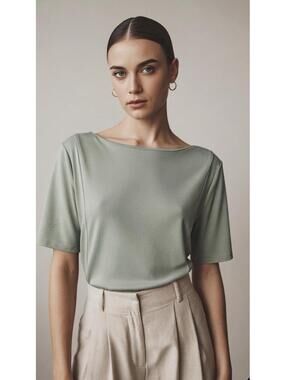 TAHARI Women’s Seamed Front Stretch Soft Boat Neck Top in Moss Green-Size XL